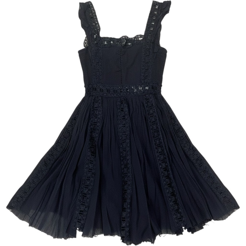 Free People FP One Adella Mini Dress Black Crochet Lace Smocked Boho Small